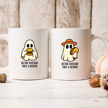 Burger & Taco Ghosts Matching Mugs For Couples